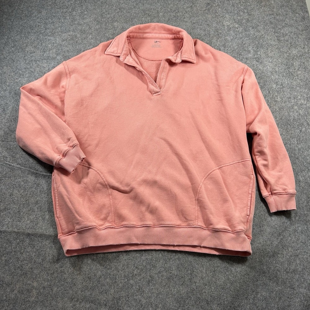Aerie Sweatshirt Women's XS Happy Henley Oversized Everyday Polo Coral Pullover